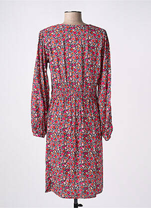 Robe mi-longue imprimé fleurs manches longues rouge LA FEE MARABOUTEE femme