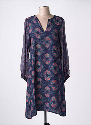 Robe mi-longue coupe fluide manches longues bleu LA FEE MARABOUTEE femme