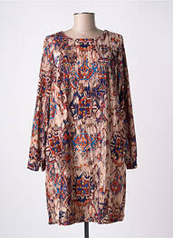 Robe mi-longue imprimé fantaisie manches longues beige LA FEE MARABOUTEE femme