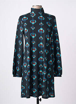 Robe mi-longue imprimé fantaisie manches longues bleu SURKANA femme
