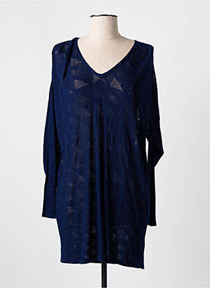 Pull maille ajourée manches longues bleu MONTAGUT femme