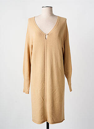 Robe pull col v manches longues beige LA FEE MARABOUTEE femme