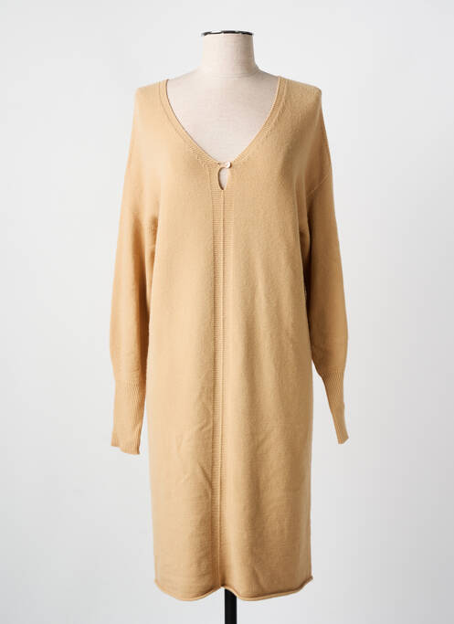 Robe pull col v manches longues beige LA FEE MARABOUTEE femme
