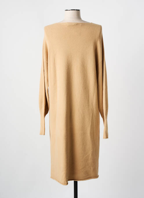 Robe pull col v manches longues beige LA FEE MARABOUTEE femme