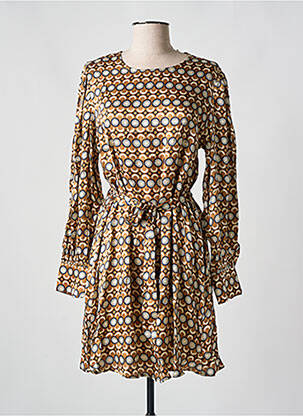 Robe mi-longue imprimé fantaisie manches longues marron GRACE & MILA femme