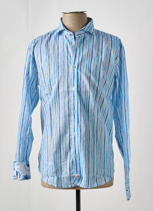 Chemise manches longues imprimé rayures bleu PANAMA homme