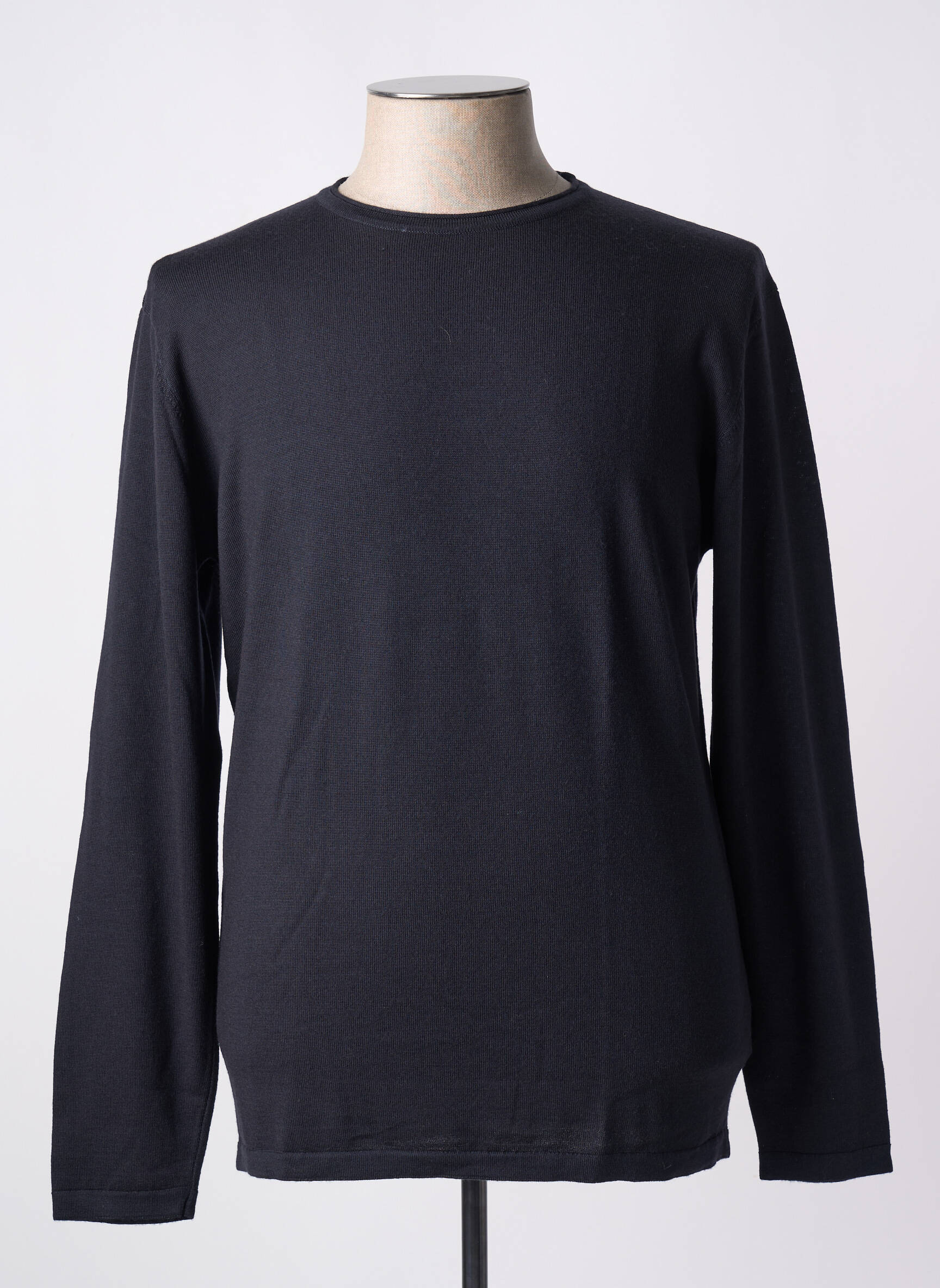 Pull col rond manches longues noir WOOL & CO homme