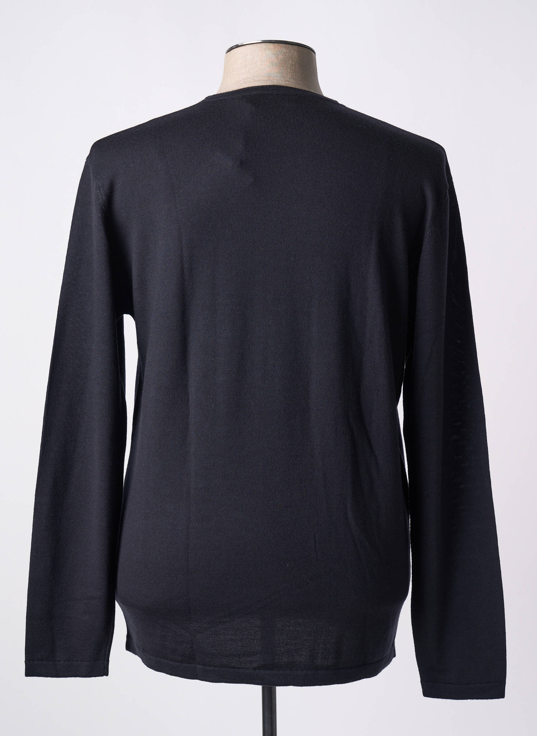 Pull col rond manches longues noir WOOL & CO homme