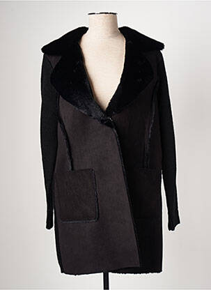 Manteau long fermeture pressionnée sans capuche noir SENSATION POUR ELLE femme