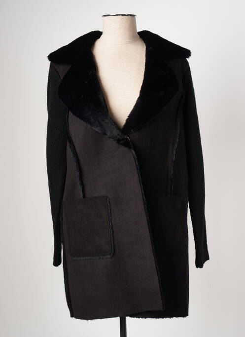 Manteau long coupe cintrée sans capuche noir SENSATION POUR ELLE femme