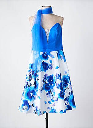 Robe mi-longue imprimé fleurs sans manche bleu CREATIF PARIS femme