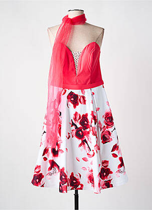 Robe mi-longue imprimé fleurs sans manche rouge CREATIF PARIS femme