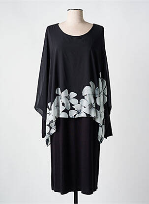 Robe mi-longue imprimé fleurs manches longues noir ALAIN MURATI femme