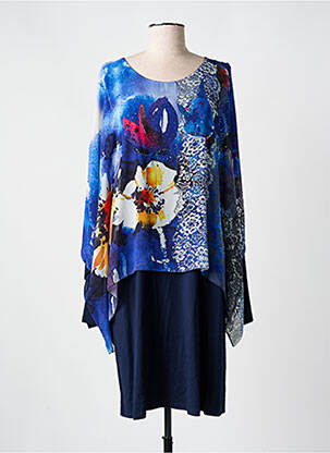 Robe mi-longue imprimé fleurs manches longues bleu ALAIN MURATI femme