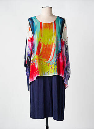 Robe mi-longue imprimé fantaisie manches longues bleu ALAIN MURATI femme
