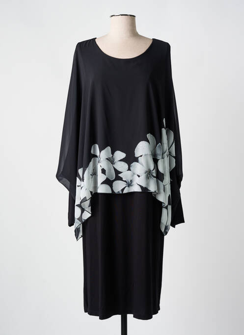 Robe mi-longue imprimé fleurs manches longues noir ALAIN MURATI femme