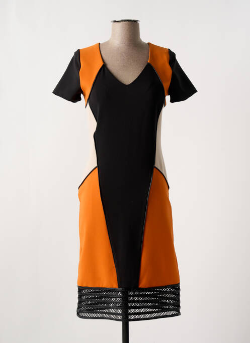 Robe mi-longue fermeture zippée au dos manches courtes orange NANA BAILA femme