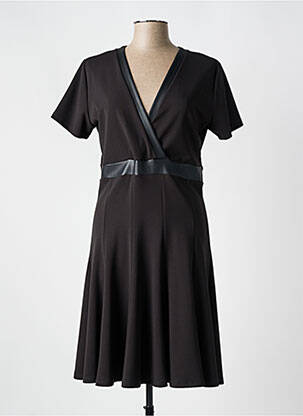 Robe mi-longue tissage crêpe manches courtes noir NANA BAILA femme