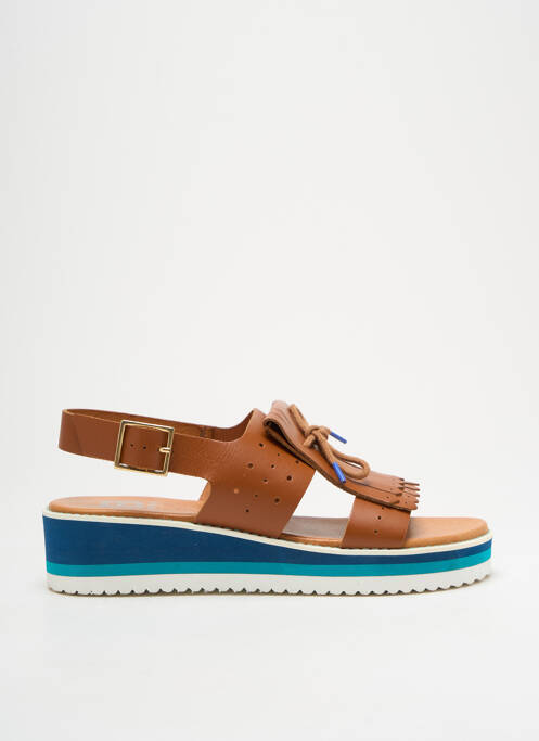 Sandales/nu pieds tissage satiné talon compensé marron BENSIMON fille