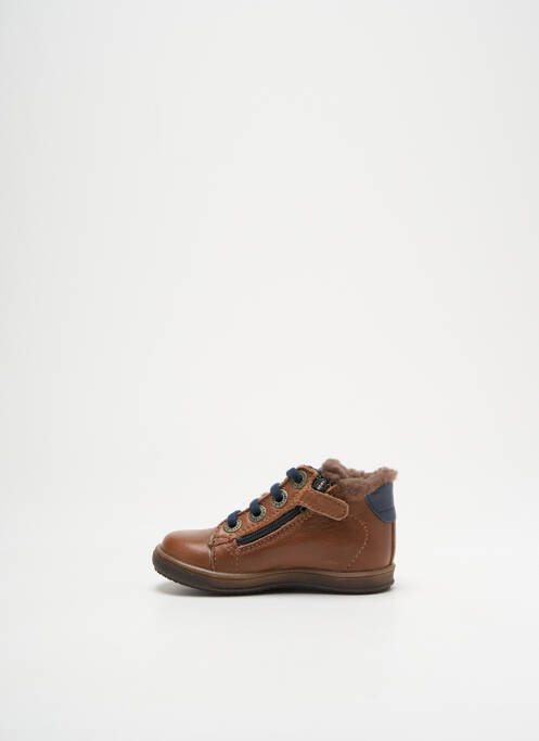 Bottillons tissage satiné bout rond marron LITTLE MARY garcon