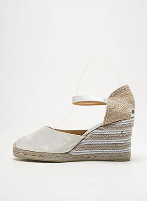 Espadrilles tissage satiné talon de 7 à 9cm argent CASTANER femme