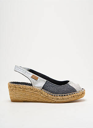 Espadrilles tissage satiné talon de 4 à 6cm argent MONTANE femme