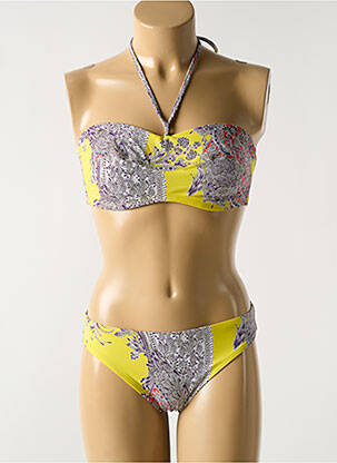Maillot de bain 2 pièces fermeture clip jaune EMPREINTE femme