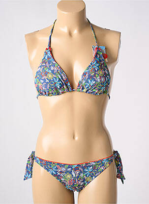 Maillot de bain 2 pièces stretch haut triangles bleu CHERRY BEACH femme