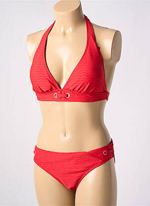 Maillot de bain 2 pièces stretch haut triangles rouge CHERRY BEACH femme