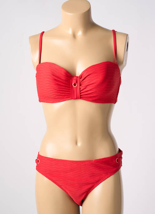 Maillot de bain 2 pièces stretch haut soutien-gorge balconnet rouge CHERRY BEACH femme