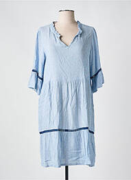 Robe mi-longue coupe fluide manches courtes bleu SENORETTA femme