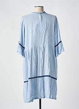 Robe mi-longue coupe fluide manches courtes bleu SENORETTA femme