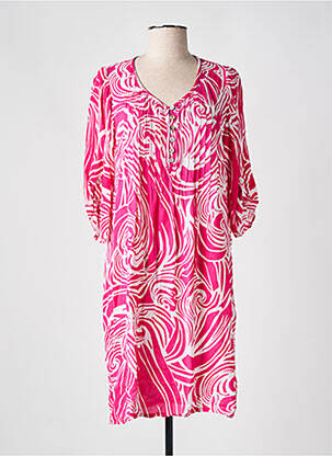 Robe mi-longue coupe fluide manches 3/4 rose BARANDI femme