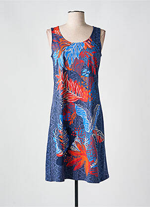 Robe mi-longue imprimé fantaisie sans manche bleu MASSANA femme