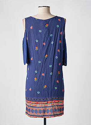 Robe courte coupe fluide manches courtes bleu SENORETTA femme