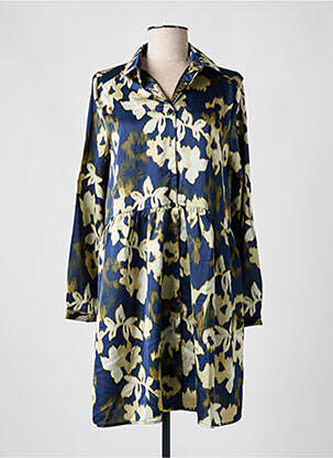 Robe courte imprimé fleurs manches longues bleu IKOONE&BIANKA femme