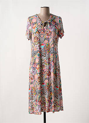 Robe mi-longue imprimé fantaisie manches courtes orange MASSANA femme