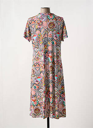 Robe mi-longue imprimé fantaisie manches courtes orange MASSANA femme