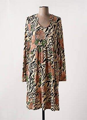 Robe mi-longue coupe évasée manches longues beige RINGELLA femme