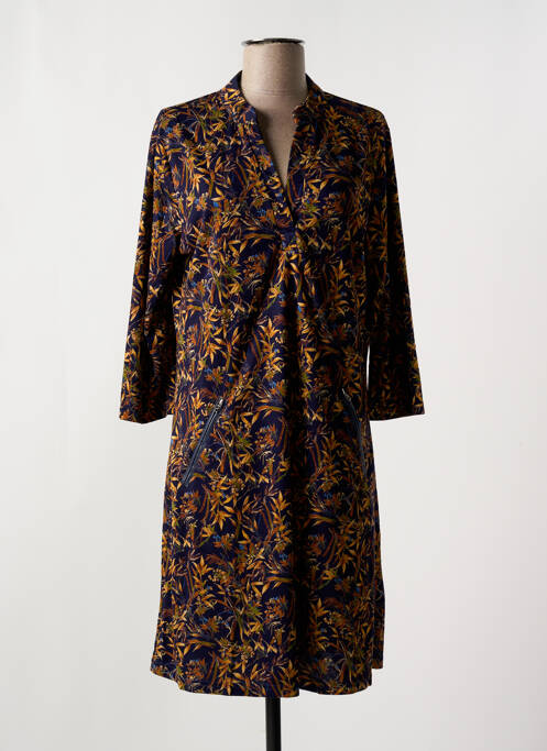 Robe mi-longue imprimé fleurs manches 3/4 bleu VEGAS femme