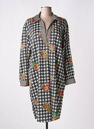 Robe mi-longue imprimé fantaisie manches longues gris EMA BLUE'S femme