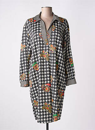 Robe mi-longue imprimé fantaisie manches longues gris EMA BLUE'S femme