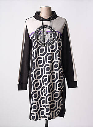 Robe mi-longue imprimé fantaisie manches longues noir TUZZI femme