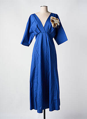 Robe longue manches courtes manches courtes bleu ANGELA DAVIS femme