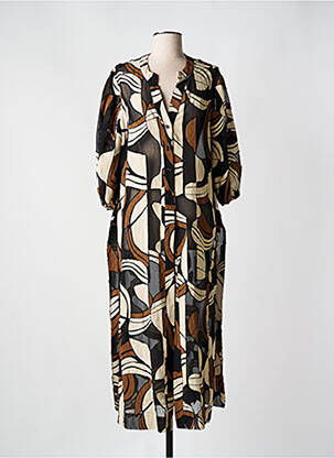 Robe longue imprimé fantaisie manches 3/4 noir CARLA MONTANARINI femme