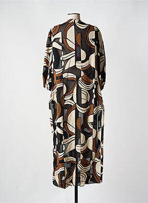 Robe longue imprimé fantaisie manches 3/4 noir CARLA MONTANARINI femme