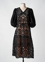 Robe mi-longue manches courtes manches courtes noir ANGELA DAVIS femme