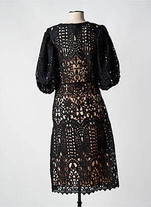 Robe mi-longue manches courtes manches courtes noir ANGELA DAVIS femme