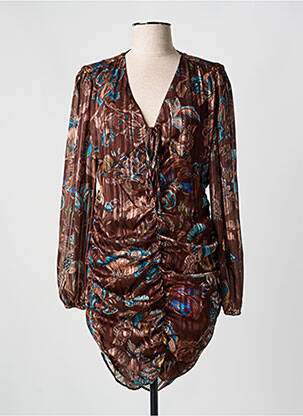 Robe mi-longue imprimé fleurs manches longues marron ALTAMIRA femme