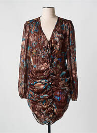 Robe mi-longue imprimé fleurs manches longues marron ALTAMIRA femme